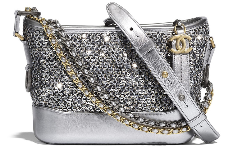 CHANEL Gabrielle Calfskin One Shoulder Crossbody Handheld Backpack Small Women's Silver Sequins