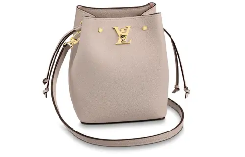LOUIS VUITTON Drawstring Closure Grain Calfskin Bucket Bags Crossbody Bag, Shoulder Bag Women's Pink Gray