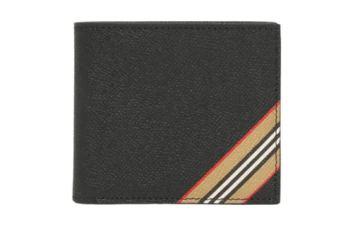 Burberry Icon Stripe Leather International Bifold Wallet Black