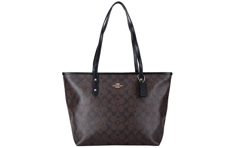 COACH City Zip Tote Coated Canvas Tote Bag, Shopping Bag, Handbag, Shoulder Bag Large Women's Brown Black