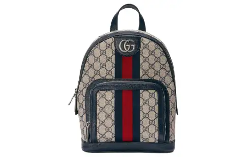 GUCCI Ophidia Canvas With Leather Backpack Unisex Blue/Beige