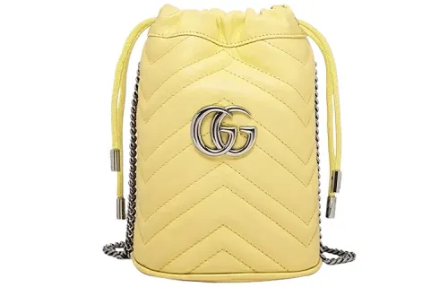 GUCCI Marmont Leather Bucket Bag, Shoulder Bag, Crossbody Bag Mini Women's Yellow