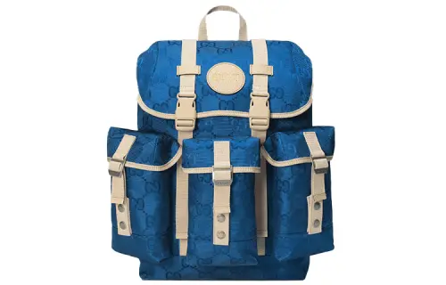 GUCCI Off The Grid Nylon With Leather Backpack Unisex Blue/Beige