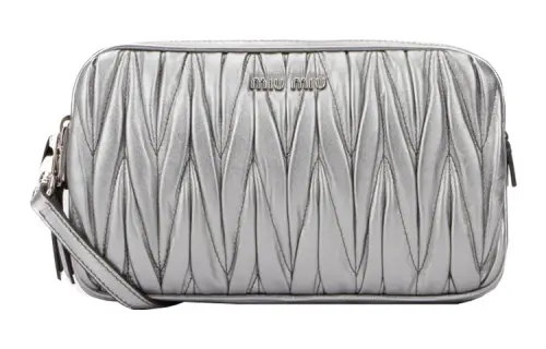 MIU MIU Cow Leather Shoulder Bag Women's Silver