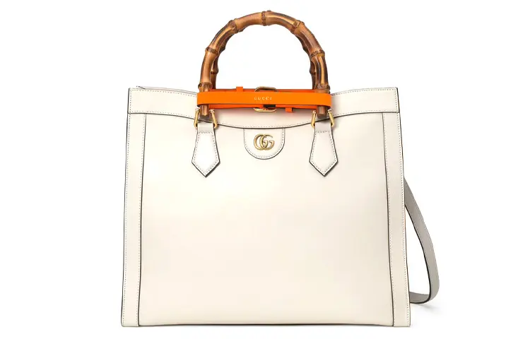 GUCCI Diana Leather Tote Bag, Shopping Bag, Handbag Medium Women's Ecru