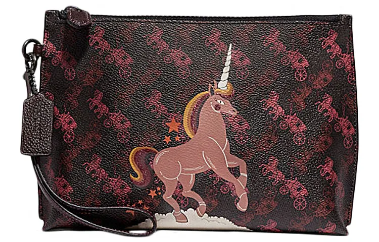 COACH Charlie Coated Canvas With Leather Clutch Women's Black & Red