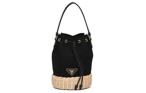 PRADA Canvas Bucket Bag Handbag Women's Tan/Black