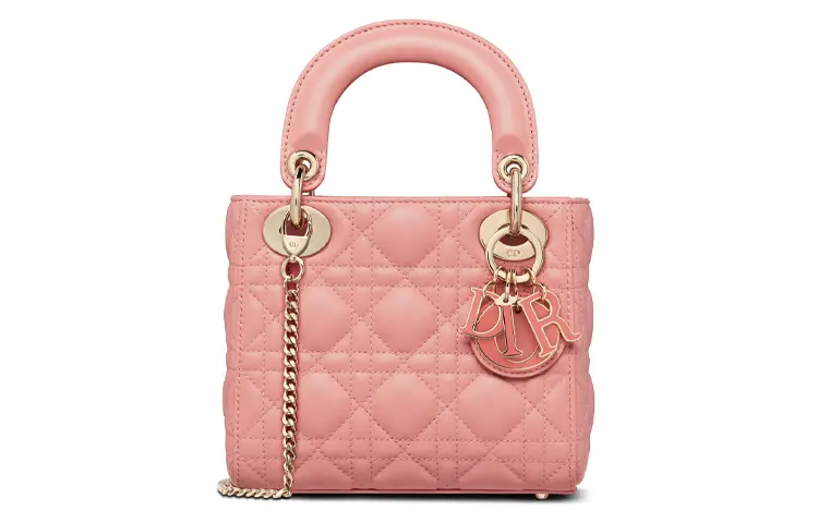 DIOR Lady Dior Sheepskin Handbag, Portable Crossbody Bag, Shoulder Bag Women's Candy/Peach Blossom Pink