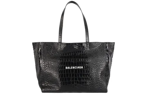 Balenciaga Crocodile Pattern Leather Tote Shoulder Bag Women's Black