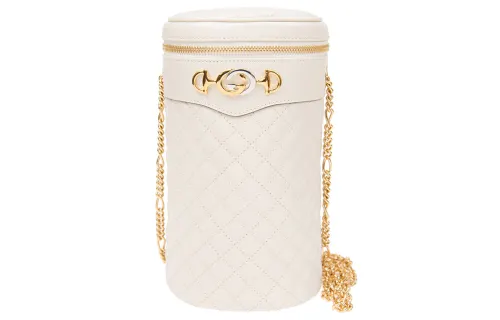 GUCCI Leather Cylinder Bag, Fanny Pack, Clutch, Shoulder Bag, Crossbody Bag Women's Ecru