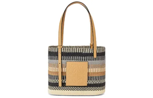 LOEWE Square Basket Palm With Cow Leather Shoulder Bag Small Women's Light Brown