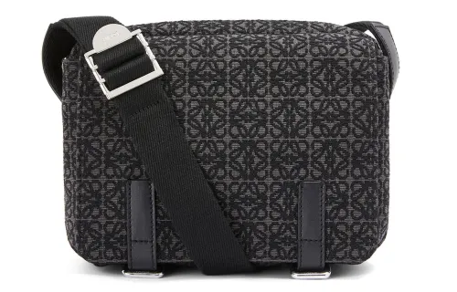 LOEWE Canvas Jacquard With Cow Leather Messenger Bag, Shoulder Bag, Crossbody Bag Extra Small Men's Black