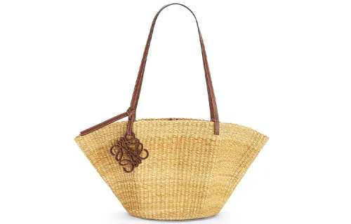 LOEWE Woven Elephant Grass With Calfskin Handbag, Shoulder Bag Women's Natural