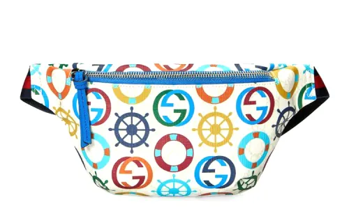GUCCI Canvas With Leather Waist Bag Chest Bag Kids' White & Blue