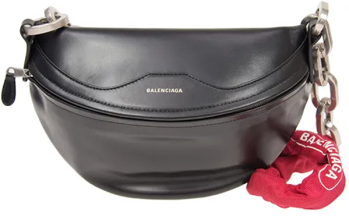 Balenciaga Chain Cow Leather Sling Bag Women's Black