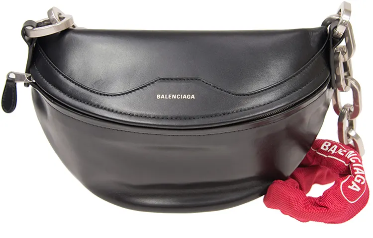 Balenciaga Chain Cow Leather Sling Bag Women's Black