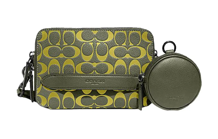 COACH Charter Cow Leather Camera Bag, Shoulder Bag, Crossbody Bag Small Men's Army Green Light Green