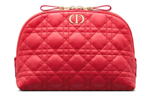 DIOR Sheepskin Makeup Bag Women's Red