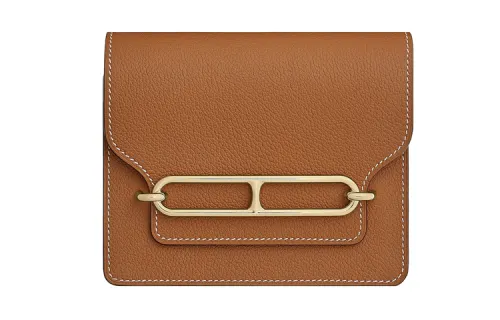 HERMES Roulis Calfskin Pig Nose Card Holder, Coin Purse Fanny Pack Mini Women's 37 Gold Brown