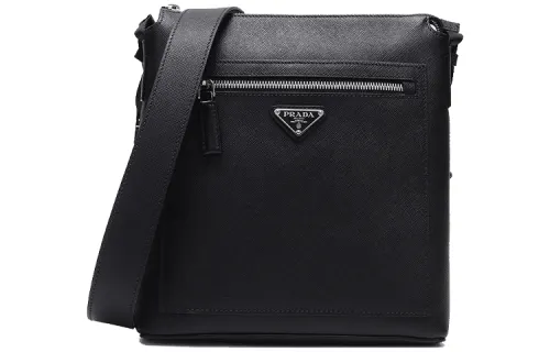 PRADA Cow Leather Shoulder Bag, Crossbody Bag Men's Black