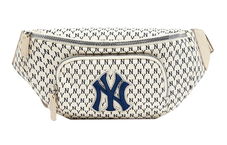 MLB Monogram Polyester Crossbody Bag, Fanny Pack Regular Unisex Ivory White
