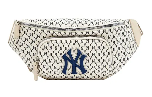 MLB Monogram Collection Polyester Crossbody Bag, Fanny Pack Regular Unisex Ivory White