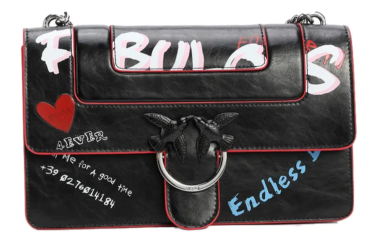 PINKO Cow Leather Shoulder Bag Women's Black