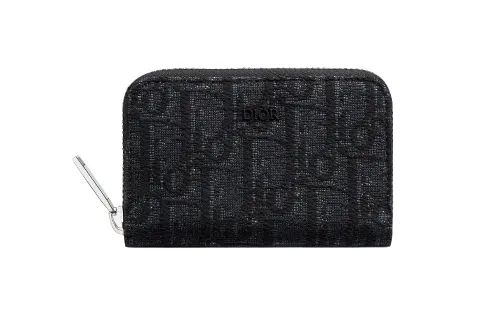 DIOR Monogram Zip Closure Card Holder Regular Unisex Black