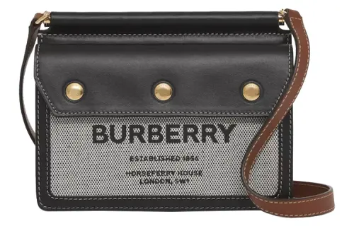 Burberry Title Canvas With Leather Messenger Bag, Shoulder Bag, Crossbody Bag Mini Women's Black/Tan