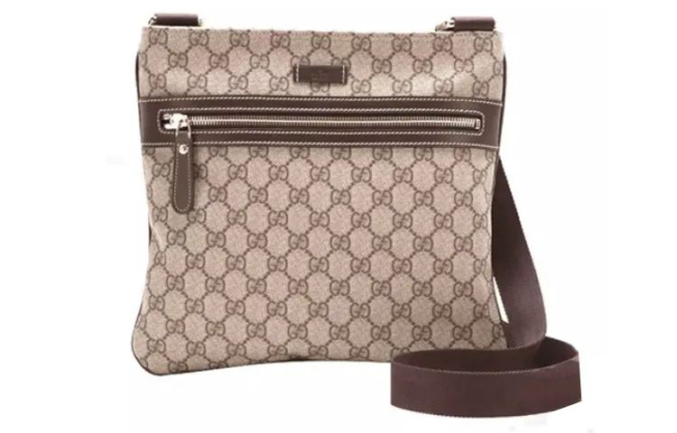 GUCCI Canvas With Leather Messenger Bag, Shoulder Bag, Crossbody Bag Regular Men's Ebony/Brown