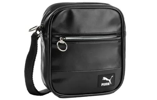 PUMA Zip Closure Leather Crossbody Bag, Shoulder Bag Unisex Black