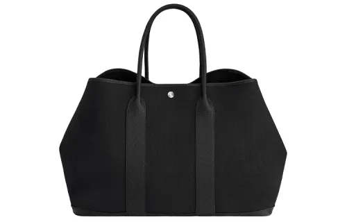HERMES Garden Party Canvas And Negonda Calfskin Handbag 49 Women's Black