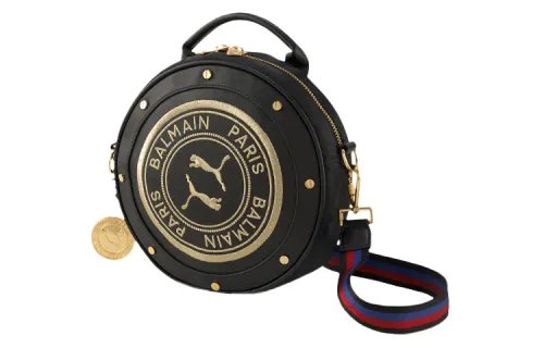 PUMA BALMAIN Collaboration Grain Cow Leather Backpack Regular Unisex Black