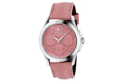 GUCCI G Timeless Collection Wrist Watches Quartz Movement Leather Strap Pink Watch Dial Women's Watch Waterproof