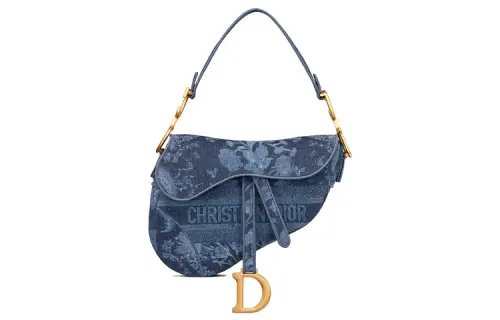 DIOR Embroidery Saddle Shoulder Bag Women's Denim Blue