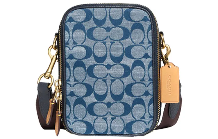 COACH Stanton Canvas With Leather Crossbody Bags Mini Men's Brass & Denim Blue