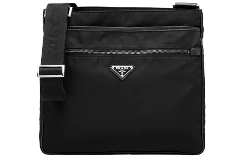 PRADA Saffiano Leather Trim Fabric Crossbody Bag Men's Black