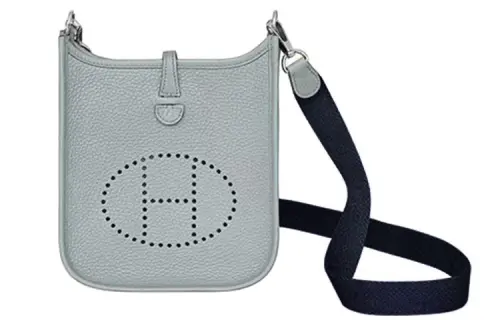 HERMES Evelyne Taurillon Clemence Cow Leather Crossbody Bag, Shoulder Bag Mini 16 Women's Light Blue/Black