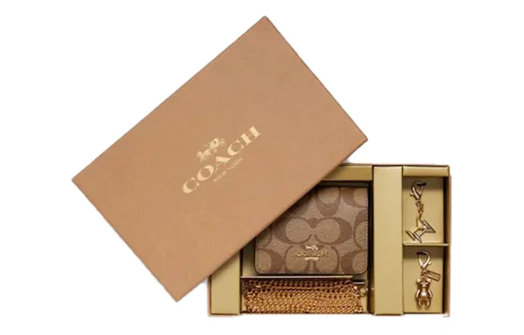 COACH Boxed Monogram Canvas With Leather Clutch Wallet Mini Women's Khaki