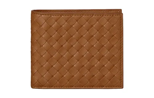 Bottega Veneta Calfskin Card Holder, Wallet Men's Brown Yellow