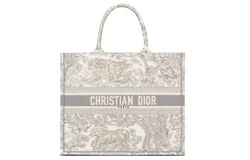 DIOR BookTote Embroidery Tote Bag, Shopping Bag, Handbag Large Women's Gray