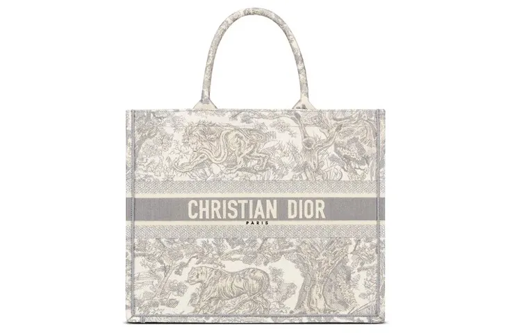 DIOR BookTote Embroidery Tote Bag, Shopping Bag, Handbag Large Women's Gray