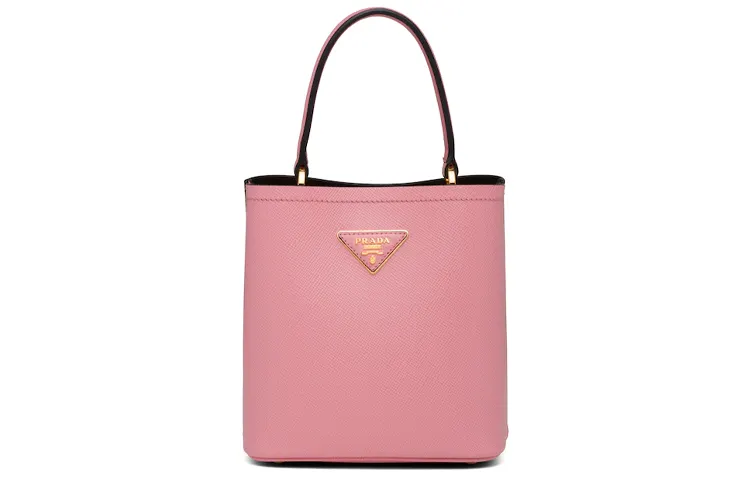 PRADA Leather One Shoulder Handbag Women's Petal Pink & Black