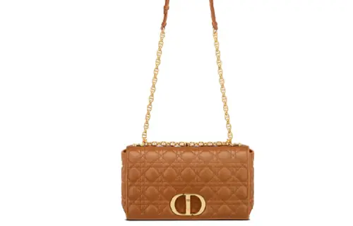 DIOR Caro Plaid Calfskin Shoulder Bag, Crossbody Bag Large Women's Cognac