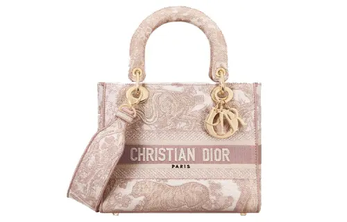 DIOR Lady D Lite Fabric Handbag, Shoulder Bag, Crossbody Bag Medium Women's Rose Pink