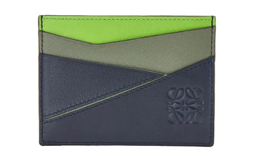LOEWE Puzzle Cow Leather Card Holder Men's Blue