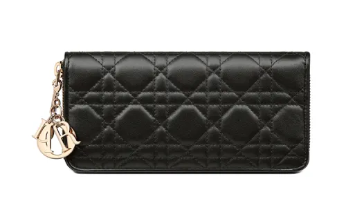 DIOR Lady Dior Lambskin Wallet Card Holder Clutch Women's Black