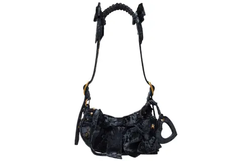 Balenciaga Le Cagole Embossed Velvet Handbag, Shoulder Bag Small Women's Black