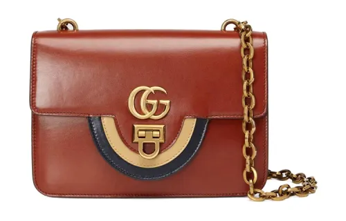 GUCCI Leather Shoulder Bag, Crossbody Bag Small Women's Brick Red