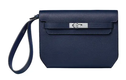 HERMES Kelly Depeches Evercolor Calfskin Clutch Men's Nuit Midnight Blue